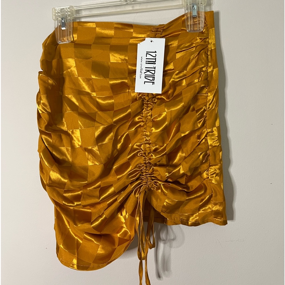 12th Tribe Women’s Gold Checkered Mini Skirt